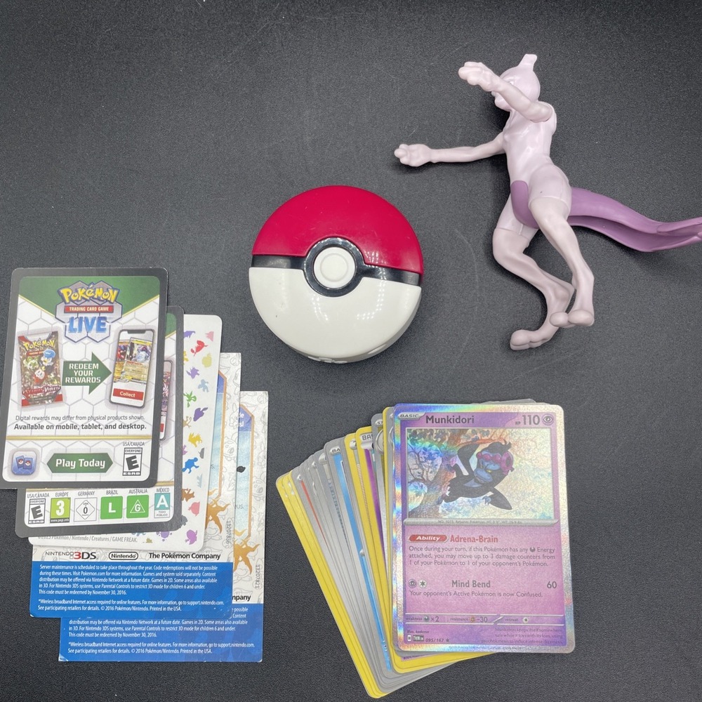 Pokémon Card Lot 24+ w/ Holos + Mewtwo Figure, Poké Ball Style Accessory, Codes